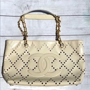 CHANEL Perforated CC Patent With Make Up Pouch